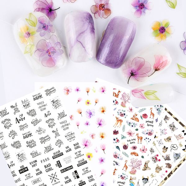 

1pcs nail stickers for manicure summer style tips flamingo flower cat designs 3d adhesive decals nail art decorations trf554-563, Black