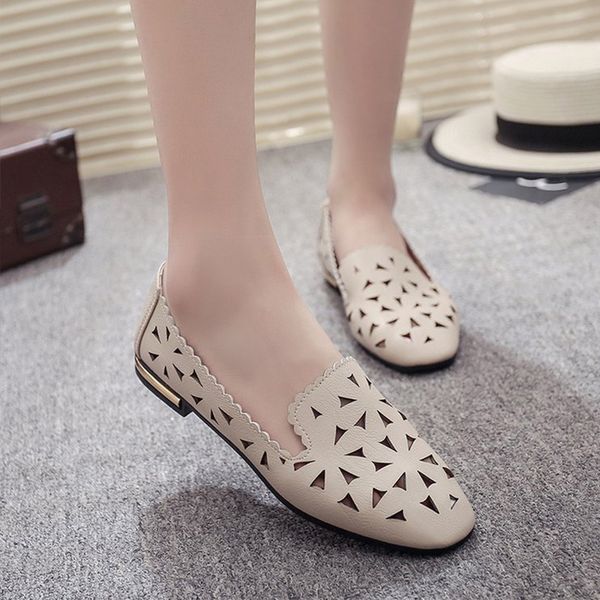 

women hollow flat shoes casual loafers female fashion moccasins round toe slip on breathable comfort ladies shoes new, Black
