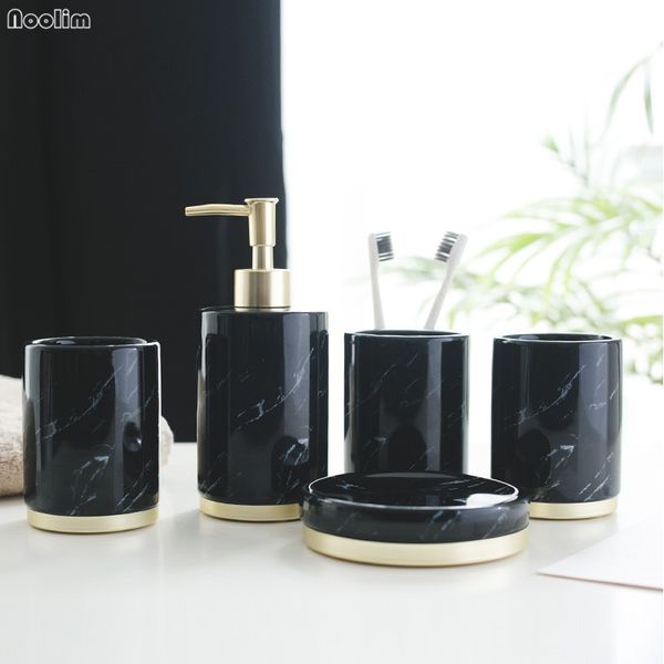 

5 шт. / компл. мода мрамор аксессуары для ванной комнаты набор бытовой тумблер держатель зубной щетки жидкое мыло диспенсер мыльница набор