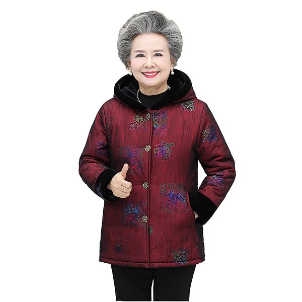 

winter parkas middle aged female cotton-padded jacket plus size 5xl printed hooded short coat women plus velvet thick warm 3133, Black