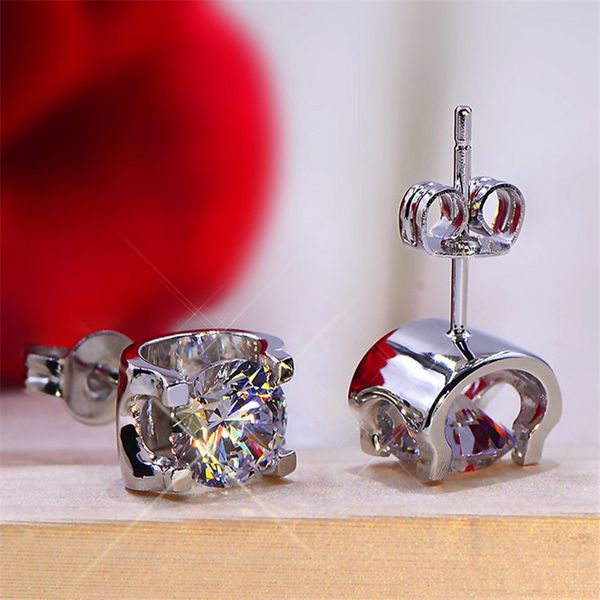 

handmade lady lab diamond stud earring real 925 sterling silver engagement wedding earrings for women bridal fine party jewelry, Golden;silver