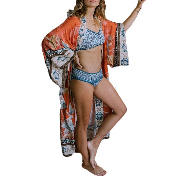 

2019 latest fashion maxi dress long sleeve floral printed dress, Blue;gray
