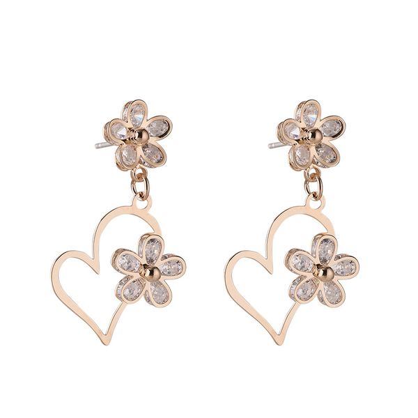 

2020 new design shiny zircon flower heart earrings for women korean drop earrings fashion jewelry delicate simple accessories, Silver