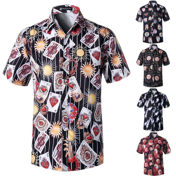 

men clothing short sleeve mens dress shirts camisa masculina summer hawaii casual male flower print shirt plus size 4xl, White;black