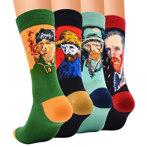 Erkek Çorap 12 Pairs Kaliteli Tasarım Yağlıboya Desen Unisex Komik Bayan 3D Retro Sanat Uzun Penye Pamuk Sevimli