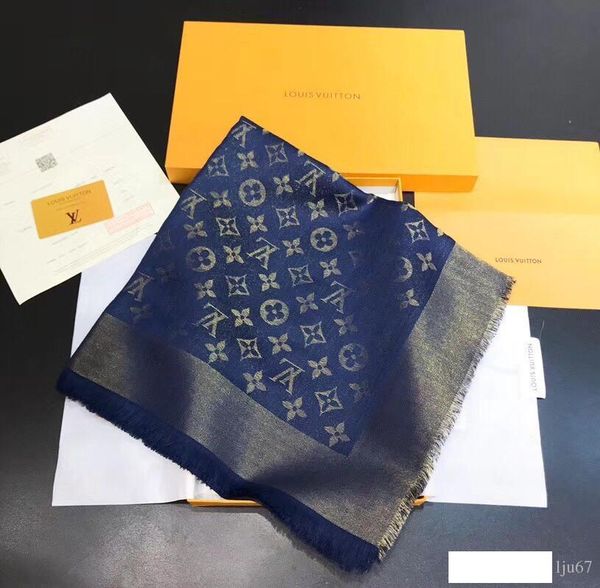 

wholesale-brand good qualtiy scarfs brand french designer letter pattern printed women gift wool silk lamÃ© scarves size 140x140cm, Blue;gray