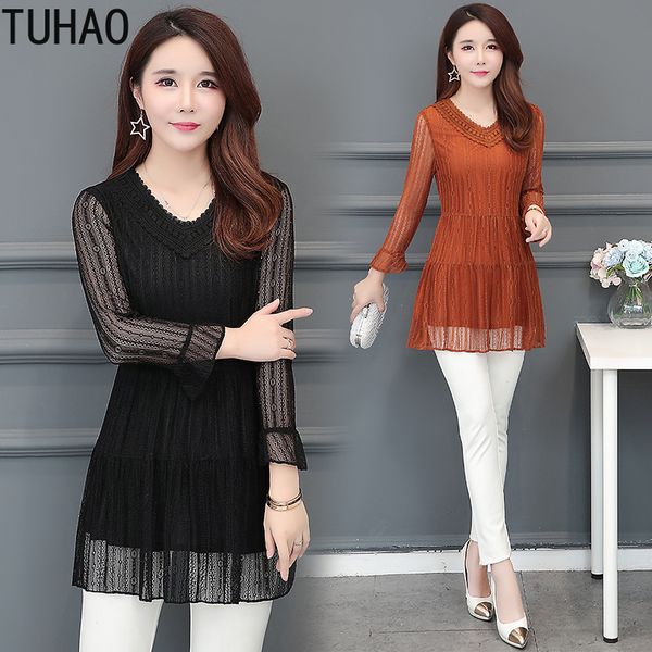 

2019 spring elegant lady blouses large size 5xl 4xl 3xl vintage women ladies lace shirt long sleeve blouse ja343, White