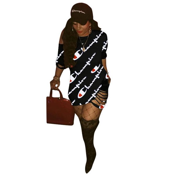 

Luxury Summer Women Dresses O-Neck Holes Sexy Dresses Lady Letters Printed Clothing Club Loose Street Dresses