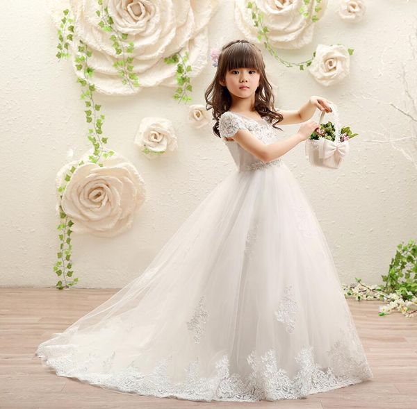 

new arrival lovely girls lace appliques a-line elagant wedding flower girls first communion dresses princess gown hw2331, Red;yellow