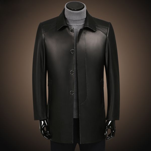 

men's leather & faux men sheepskin jacket outerwear man genuine jackets, Black