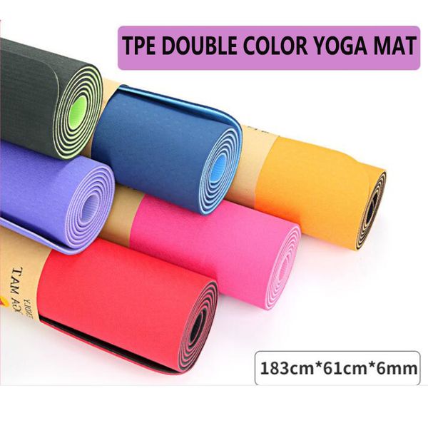 

6mmyoga mat with position line nature rubber double color tpe sports workout exerise mats for yoga gymnastics fitness 186*61cm