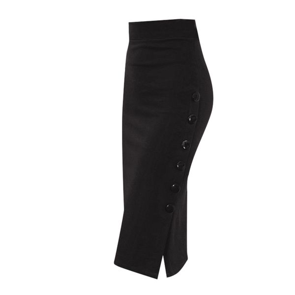 

sagace women pencil skirt ladies high waisted button split office skirt multiple size fashion solid color princess skirt nov, Black