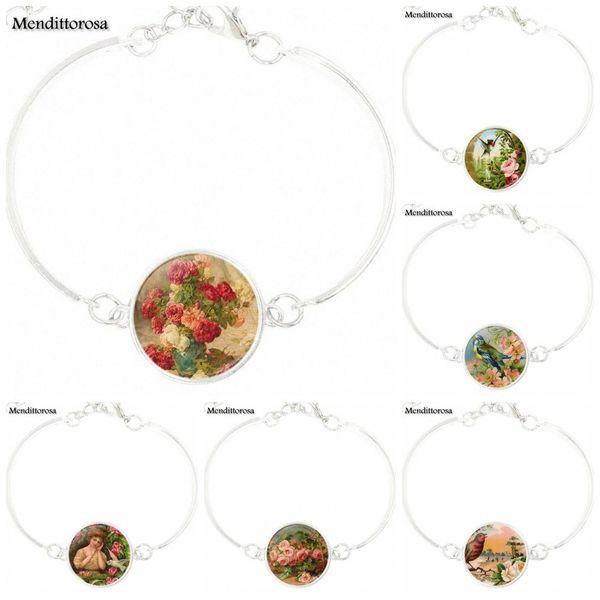 

ej glaze for women christmas gift retro music & roses retro style jewelry with plated glass cabochon bracelet bangle, Golden;silver