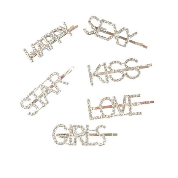 Hairpins Rhinestone Words Short Shiny Hairpin Bobby Pins Hair