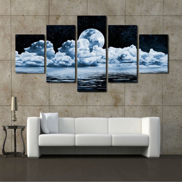 

embelish modern home wall art decor frame pictures 5 pieces moon sea level scenery hd printed painting on canvas modular picture