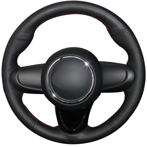 

black natural leather car steering wheel cover for mini coupe 2016