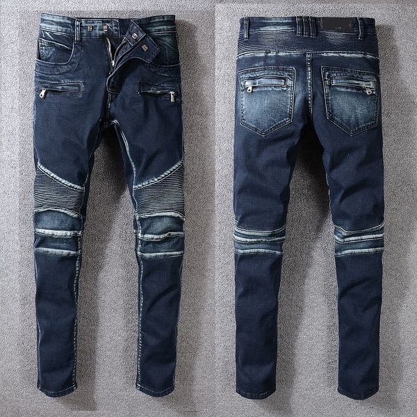 

new france style dsqpleind2 men's moto pants ripped oiled washed blue skinny denim biker jeans stretch slim trousers size 29-42