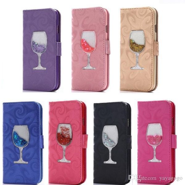 

w liquid sand mobile phone shell wallet case card slot wine glass phone cover cases for iphone x 8 7 6 5 plus samsung s5 6 7 8 9 plus note8