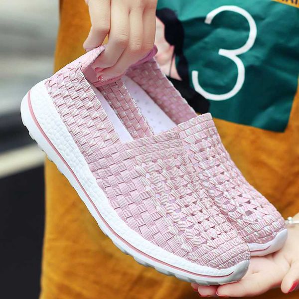 

women\x27s moccasins woman air woven shoes flats women\x27s slip\x2don shoes summer sneakers breathable shoe female plus size 42, Black