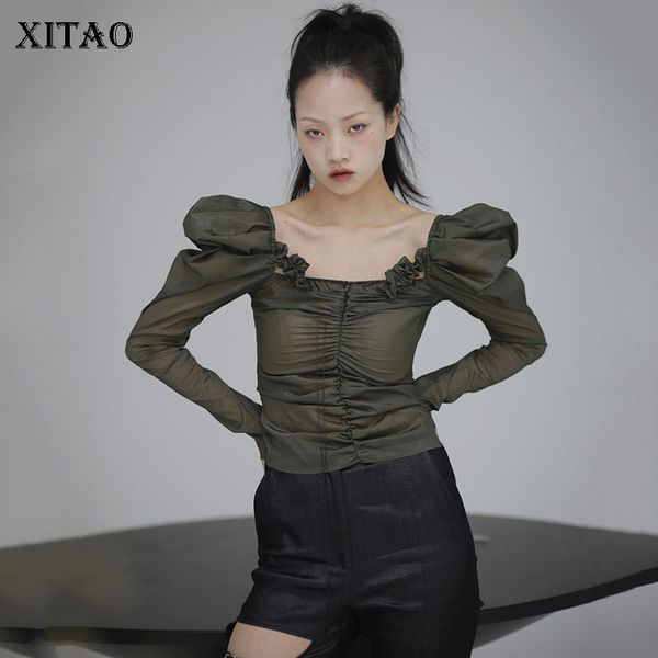 

xitao off shoulder blouse fashion new women ruffle drawstring backless small fresh casual style 2020 spring puff sleeve dmy4077, White