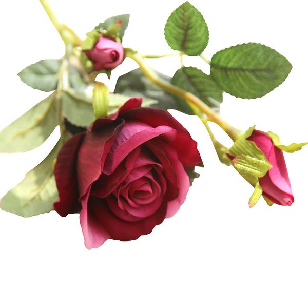 

3heads искусственная роза филиал шелк + пластиковые флорес моделирование роза цветы для дома отель свадебные украшения роза