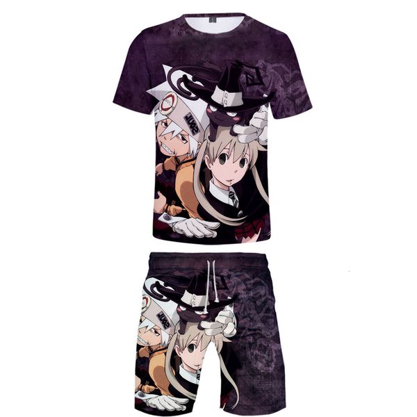 

hoodies 2019 soul-eater digital printing short sleeve + sandy beach pants suit summer hoodie, Blue;black