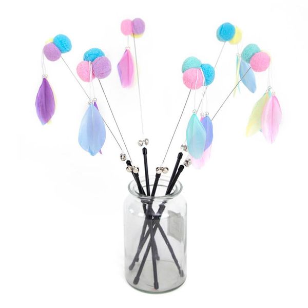 

colorful feather cat toy funny cat stick bell velvet ball feather playing candy color cat toy pet supplies