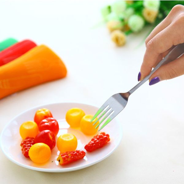 

3pcs/set stainless steel portable tableware dinnerware travel camping bag cutlery set fork poon set picnic tool