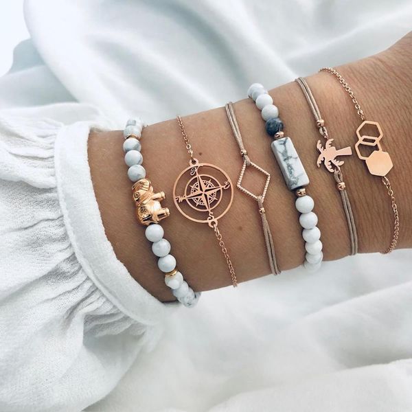 

new elephan square beaded bracelet coco compass rope 6 piece bracelet for women popular jewelry, Black