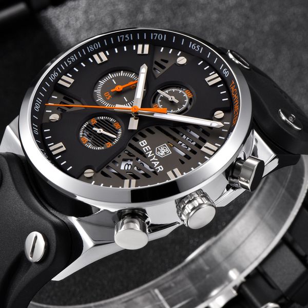 

benyar 2019 brand watch водонепроницаемого hollow sport chronograph skeleton календарь мужские кварцевые часы relogio + box мужчина для, Slivery;brown