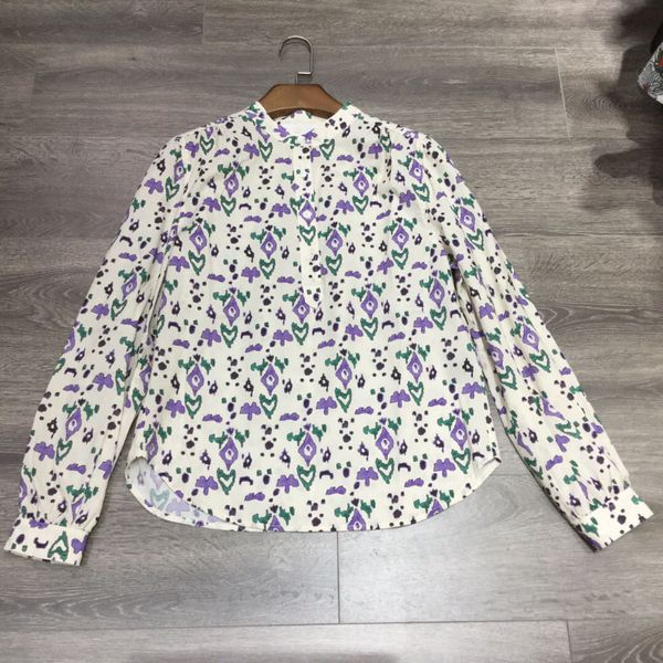 

printed cotton shirt round neck long sleeves woman fashion blouse 2020ss new, White
