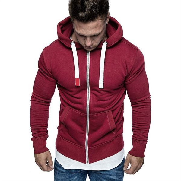 

men hoodie pure color zipper pullover long sleeve hooded sweatshirt blouse male sweatshirt hoody sudaderas para hombre, Black