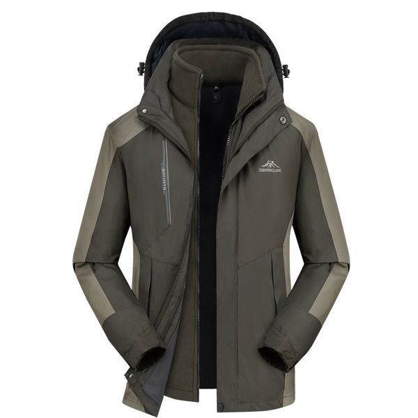

219 new winter men outdoor waterproof hiking jacket sports trekking hooded climbing clothes removable liner men's coats, Black