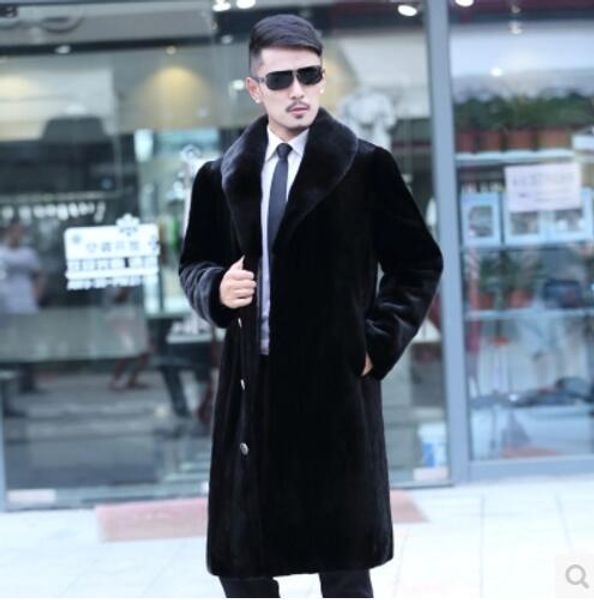 

s-6x 2017 new men's clothing fur overcoat imitation mink villi warm autumn winter long pattern outerwear plus size costumes, Black