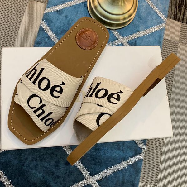 

Fa hion luxury women de igner flip flop letter cotton fabric andal ummer beach flat lipper kateboard hoe with box