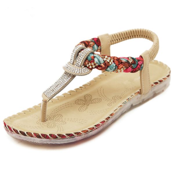 

women summer flat flip flops slippers elastic band ladies beach bohemian rhinestone casual girl big size 35-42 sandals female shoes foowear, Black