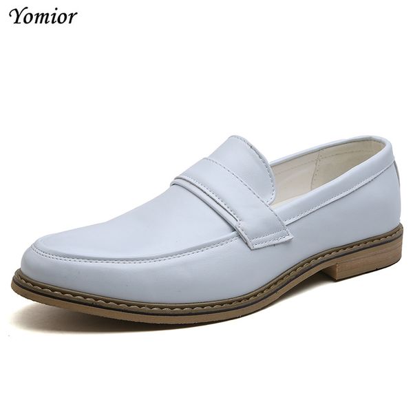 

yomior 2018 fashion new leather shoes men formal office suit shoes italian dress party wedding white brown footwear oxfords, Black