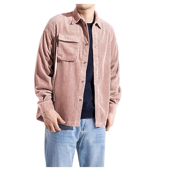 

harajuku style mens shirts autumn fashion coat casual long sleeve multi-pocket solid corduroy casual mens button shirt, White;black