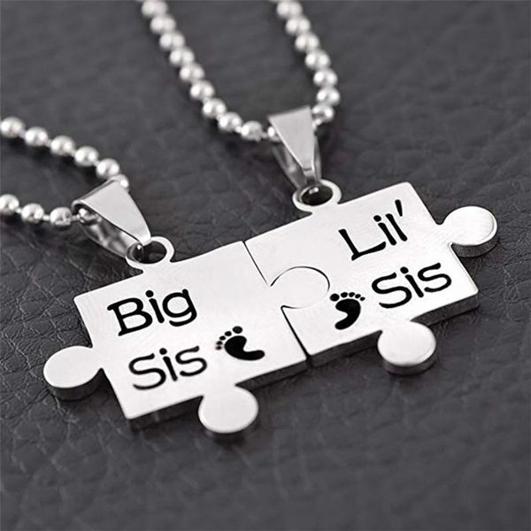 

personalized creative puzzle sister pendant necklace set fashion simple stainless steel beads couple necklace jewelry gift y20, Silver