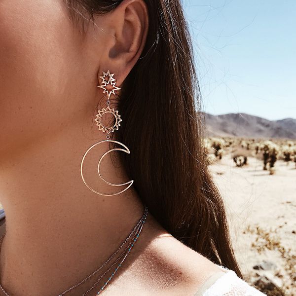 

girl grows earring of moon of new fund bohemian style vogue individual character street beats tide ethical wind earring, Silver