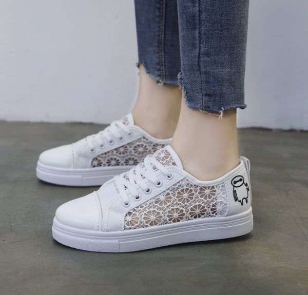 

women lace sneakers summer woman casual shoes flats loafers high heels platform wedges ladies flat shoe, Black