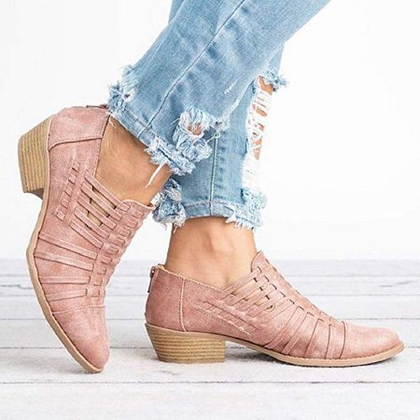

monerffi platform thick heels ankle women's boots autumn pointed toe hollow out zipper clog shoes woman fashion footwear ladies, Black