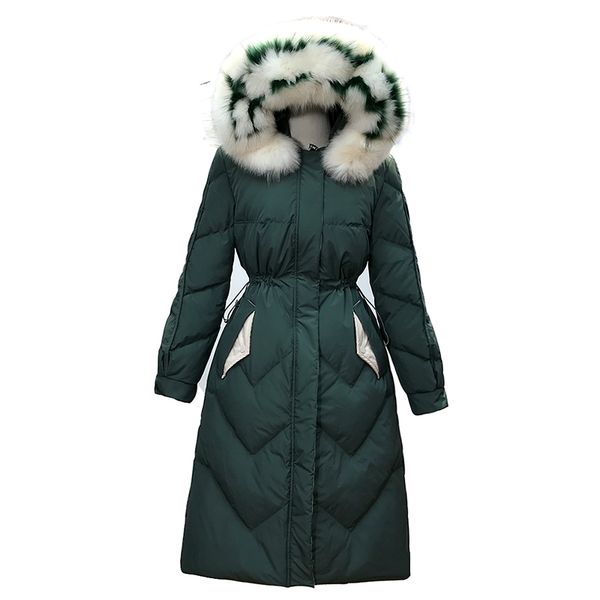 

2020 winter windbreaker for woman warm duck down coat jacket for lady female two tone natural real fur green black plus sized