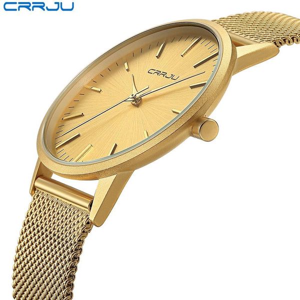 

relogio masculino crrju men gold watch male stainless steel quartz golden slim wristwatches for man casual watches gift clock, Slivery;brown