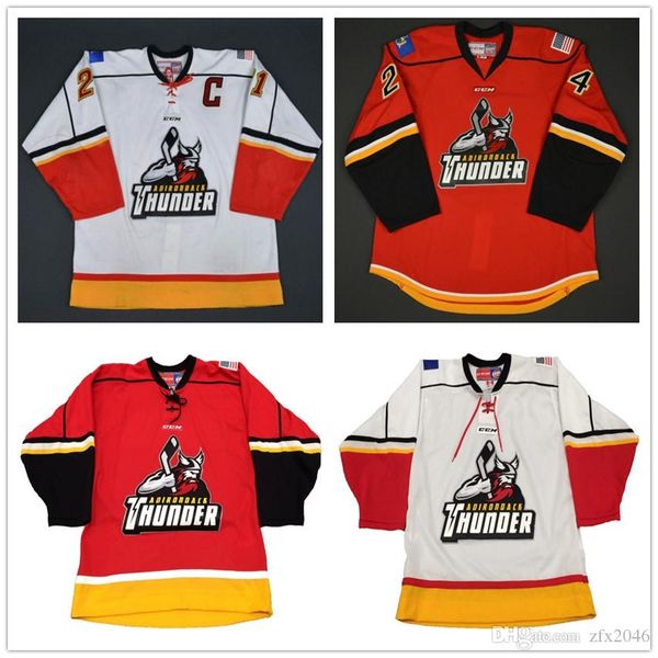 

custom echl adirondack thunder 21 macarthur 24 ty loney home hockey jerseys white red stitched patches customized your name any number s-6xl, Black