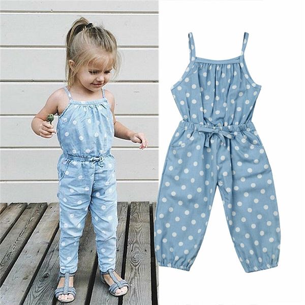 

kids baby girls overalls sleeveless backless romper toddler girl jumpsuit polka dot pants trousers girls summer clothes 2-5t, Blue