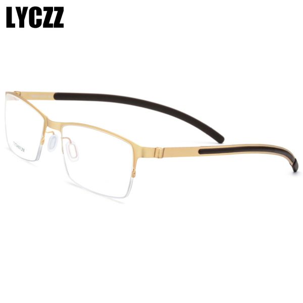 

lyczz new men's business glasses frame titanium optical half frame ultralight eyewear eyeglasses square classic oculos de grau, Black