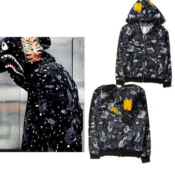 

wholesale classic retro tide male cardigan hooded spring loaded sweater shark spot hip hop couple camouflage coat, Black