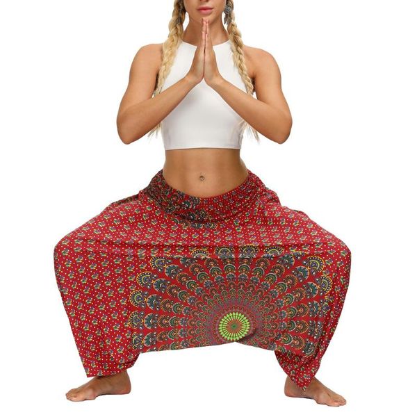 

2020 женщины причинно осенний цветок печати хиппи мешковатые boho брюки эластичные брюки свободные брюки аладдин широкие ноги длинный гарем, Black;white