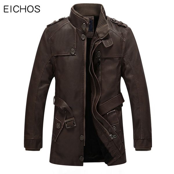 

eichos winter leather jacket mens casual warm mens long leather trench coat washed pu motorcycle jacket plus size 4xl, Black